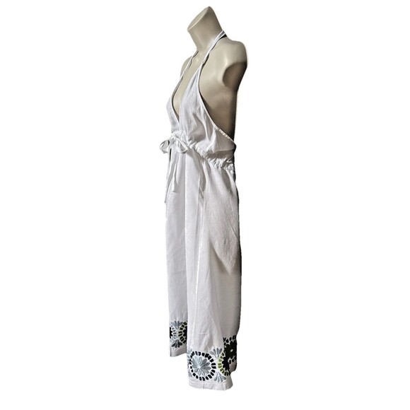 Diane Von Furstenberg  Size Large Y2K White 100% Linen Embroidered Halter Dress - Picture 3 of 14